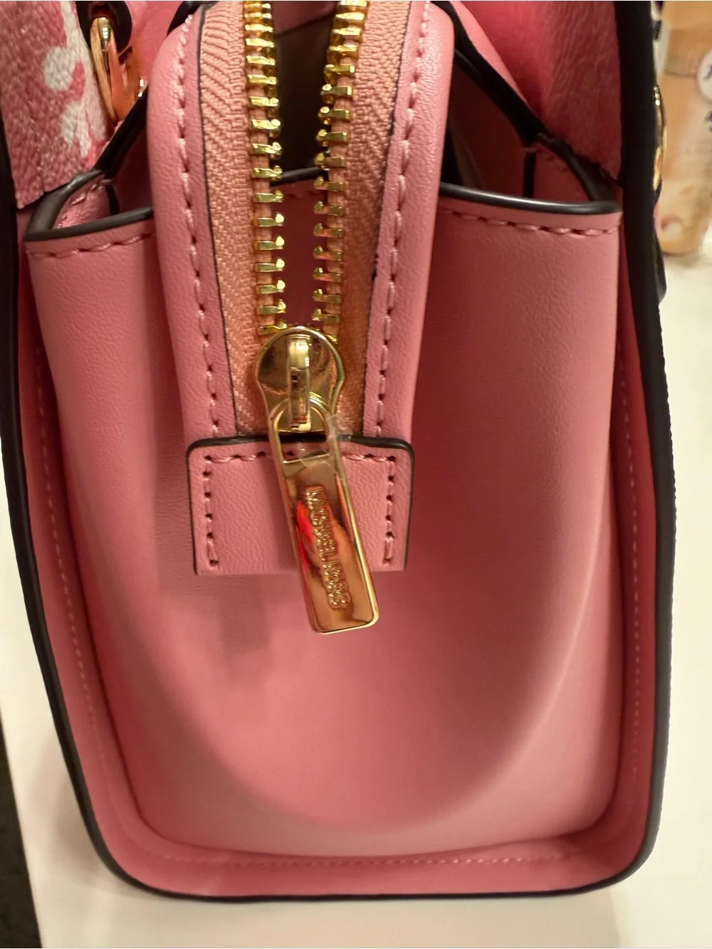 Michael Kors Pink Floral Satchel with Gold Hardware